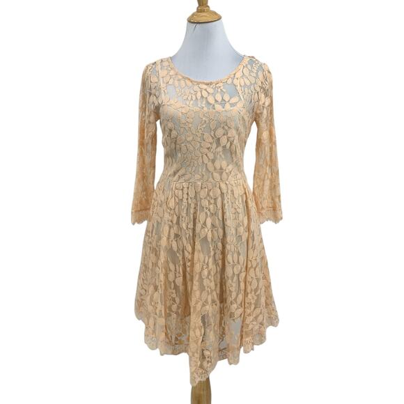 Free People Dress Womens 2 Parfait Illusion Neckline Floral Leaf Lace Trapeze - Picture 1 of 15